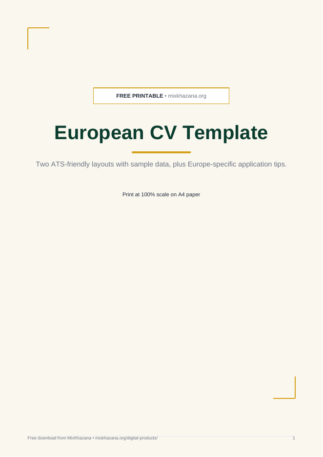 European CV template preview