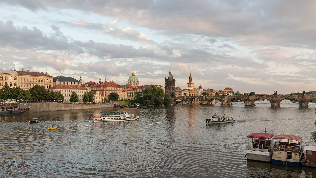 Charles Bridge in Prague spanning the Vltava river