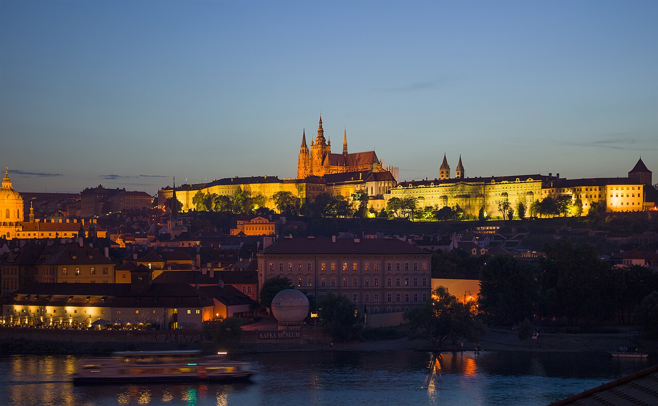 Prague Castle at dusk, one of the largest ancient castle complexes in the world